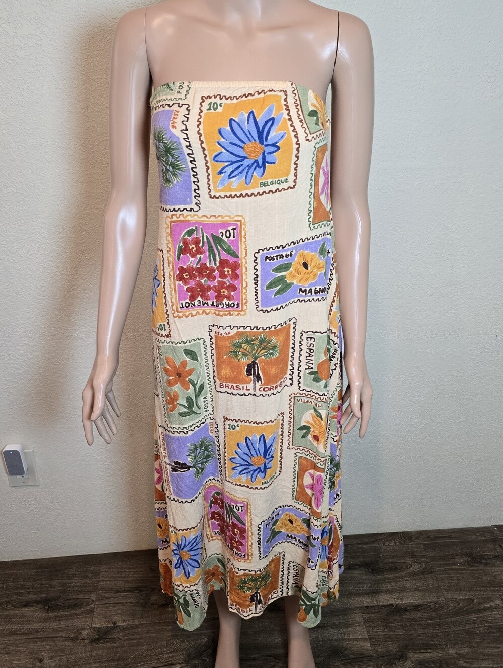 Anthropologie Paper Heart Strapless Floral Patchwork Linen Blend Maxi Dress Sm - Picture 3 of 11
